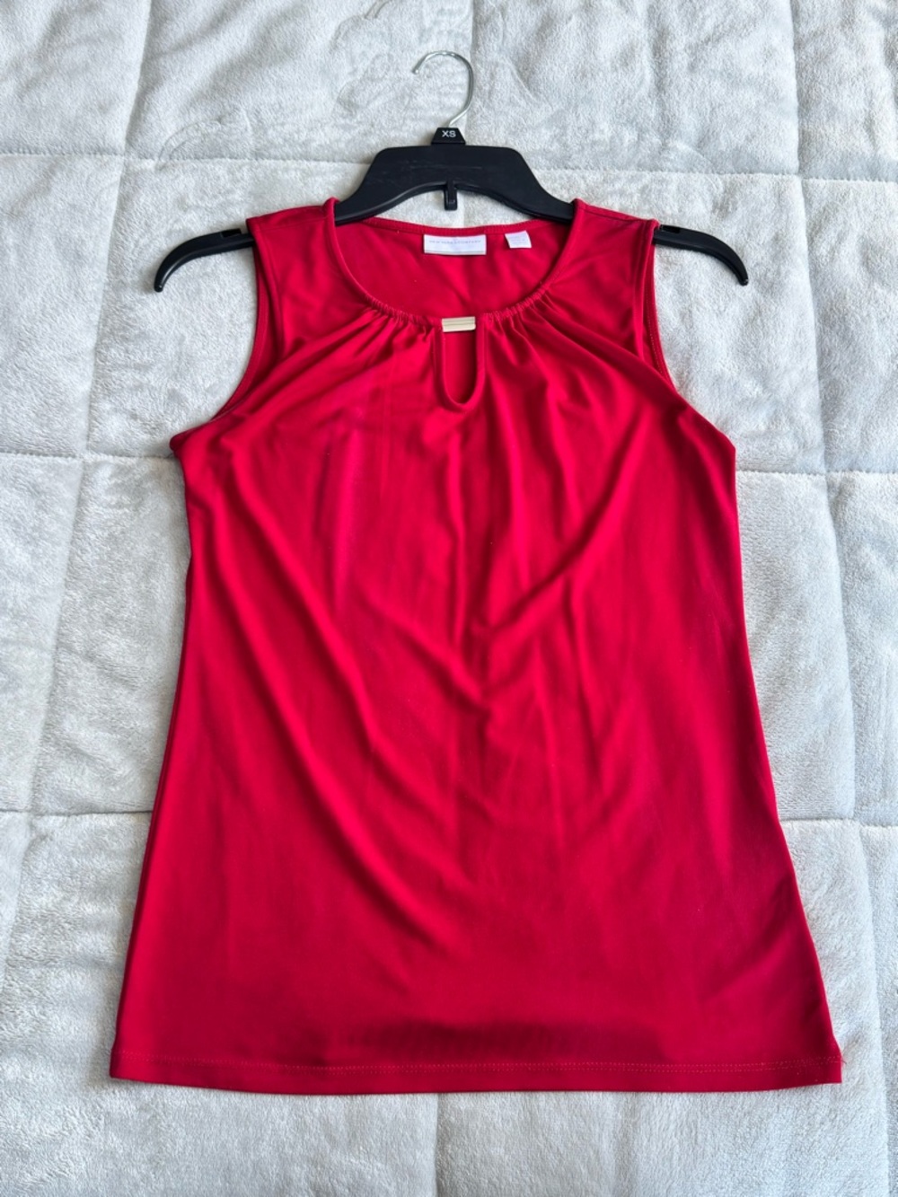 New York & Company Red Sleeveless Tank with Gold Bar Accent